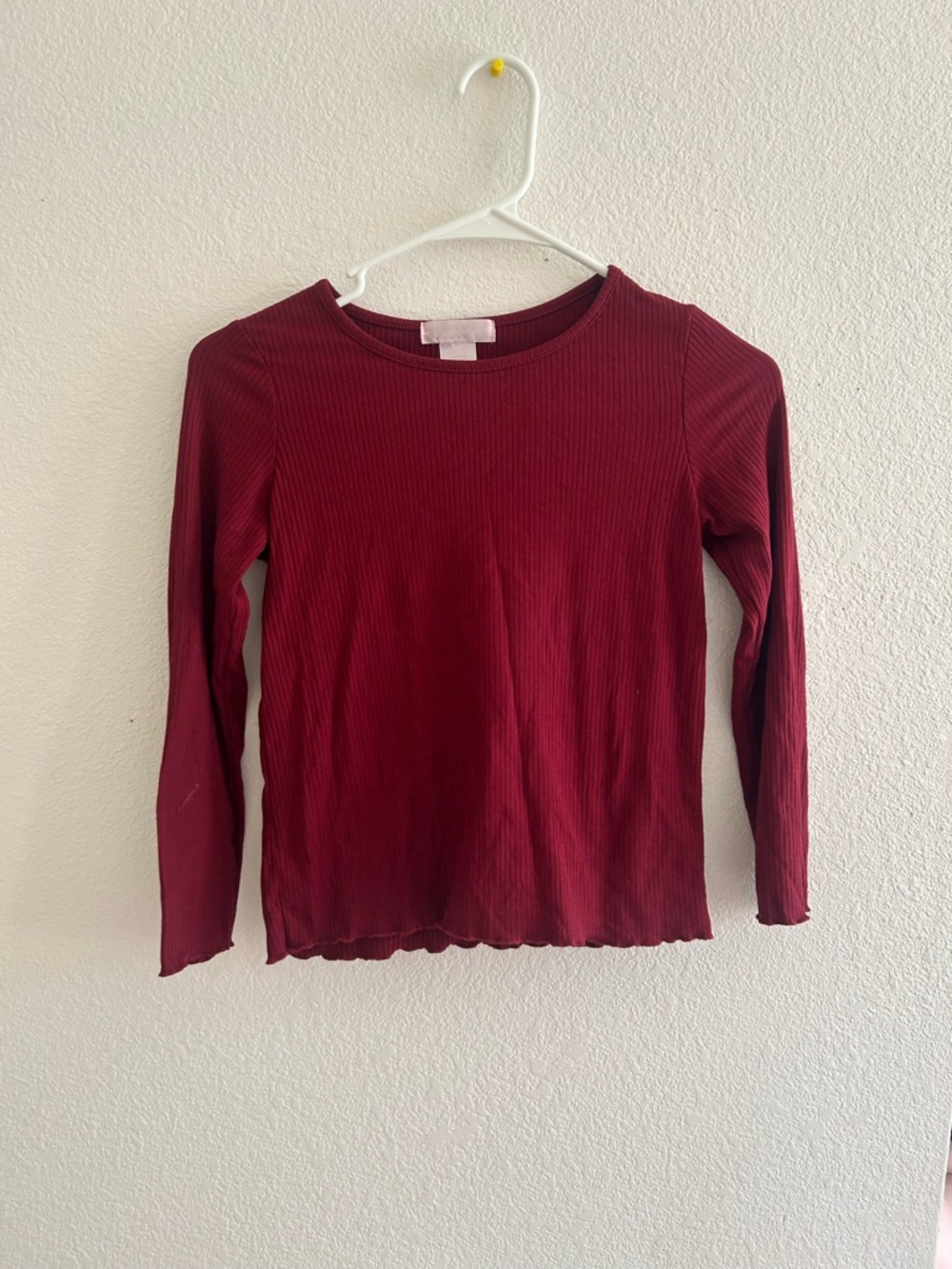Burgundy Ribbed Long Sleeve Crewneck Top